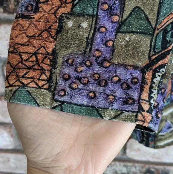 ๐ Robert Stock Limited Abstract Geometric Earthtone Blazer 100% Silk - Picture 5 of 9